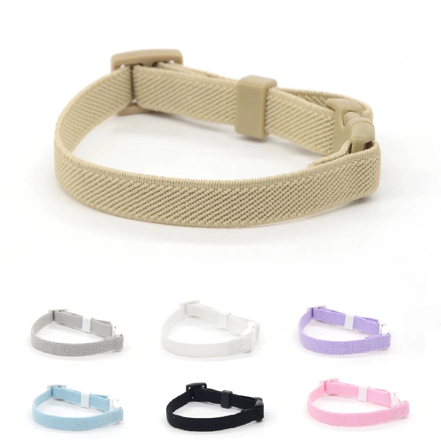 Beige dog collar with multiple color options displayed below on a white background