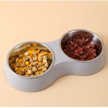 Double Bowls Stainless Steel Pet Feeder Dish Drinking Water Food Tray Cat Puppy Feeding Supplies 2025 New