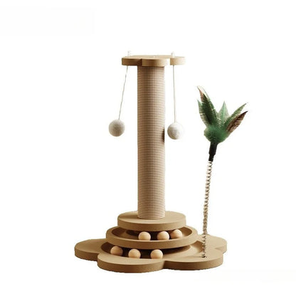 Pet Cat Toy Solid Wood Cat Turntable Funny Cat Stick Balls Durable Sisal Scratching Board Cat Supplies Cat Grab Column
