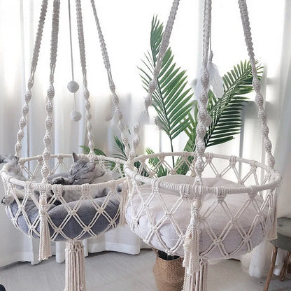 Winter Pet Hammock Cat Swing Hand Woven Cotton Rope Cats Hanging Basket  Kitten Hanging String Den Indoor Pend Nest Pet Supplies