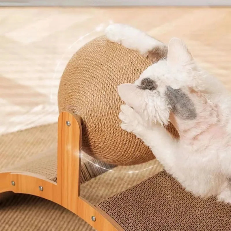 2 In 1 Cat Scratching Ball Wooden Cat Scratcher Sisal Scratch Board Wear-Resistant Grinding Paw Toy Solid Wood Scraper for Cats