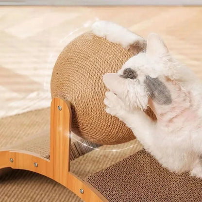 2 In 1 Cat Scratching Ball Wooden Cat Scratcher Sisal Scratch Board Wear-Resistant Grinding Paw Toy Solid Wood Scraper for Cats