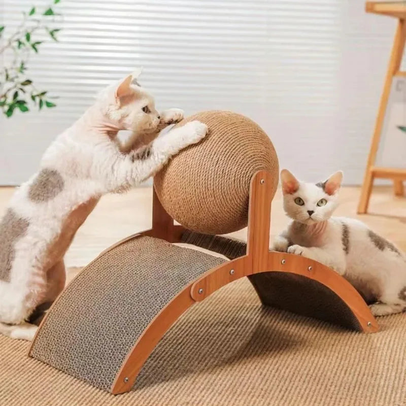 2 In 1 Cat Scratching Ball Wooden Cat Scratcher Sisal Scratch Board Wear-Resistant Grinding Paw Toy Solid Wood Scraper for Cats