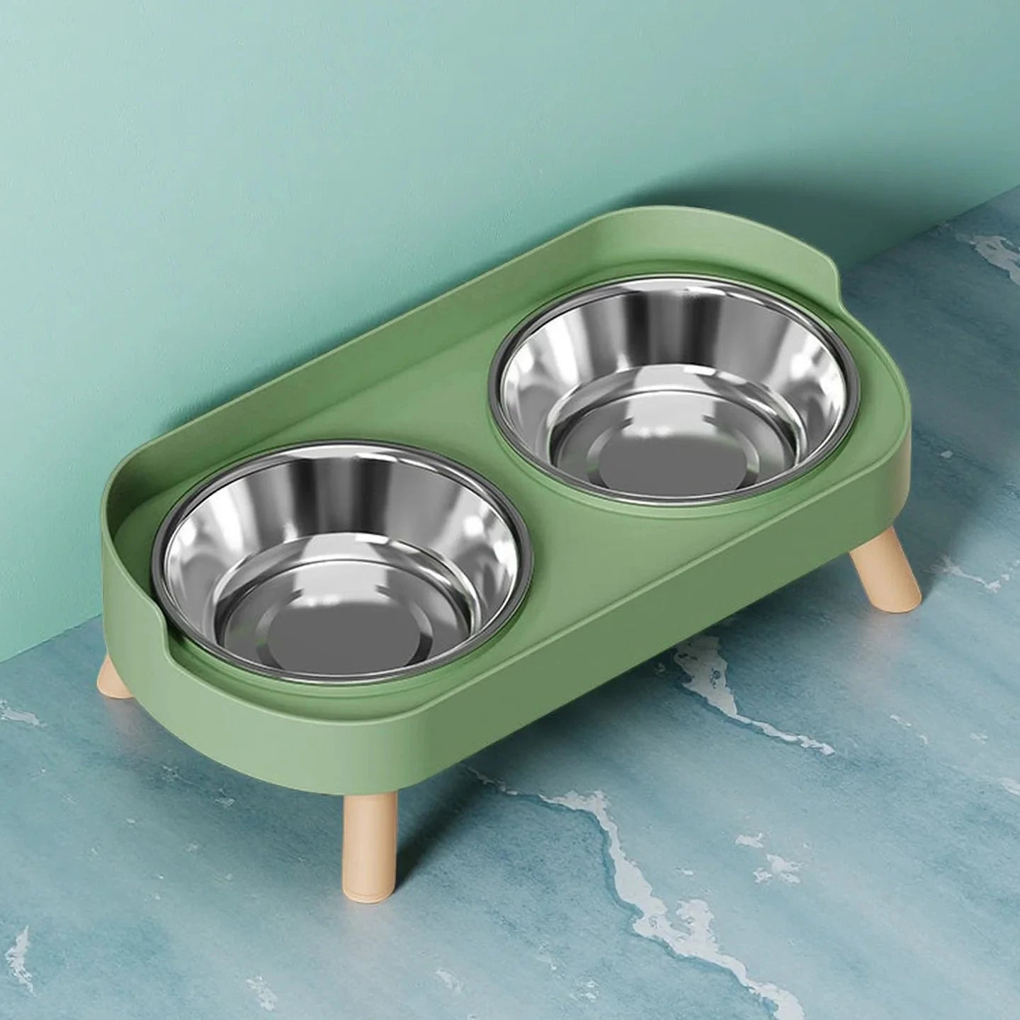 Dopamine Colorful Elevated Pet Feeder: Dual Stainless Steel Bowls with Neck Support - Fashion Food & Water Station for Pets