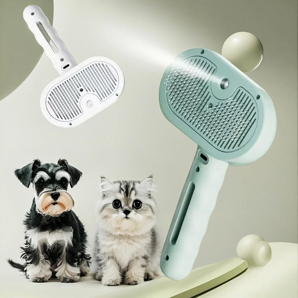 Pet grooming brush with a dog and cat on a light background